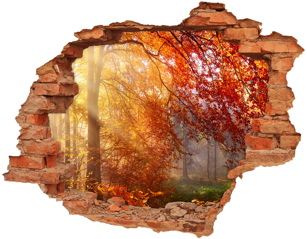 Díra 3D ve zdi nálepka Podzimní les