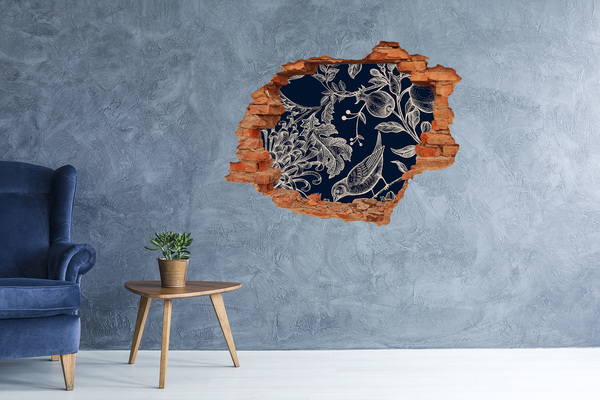 Nálepka 3D díra na zeď Pták na pozadí vegetace