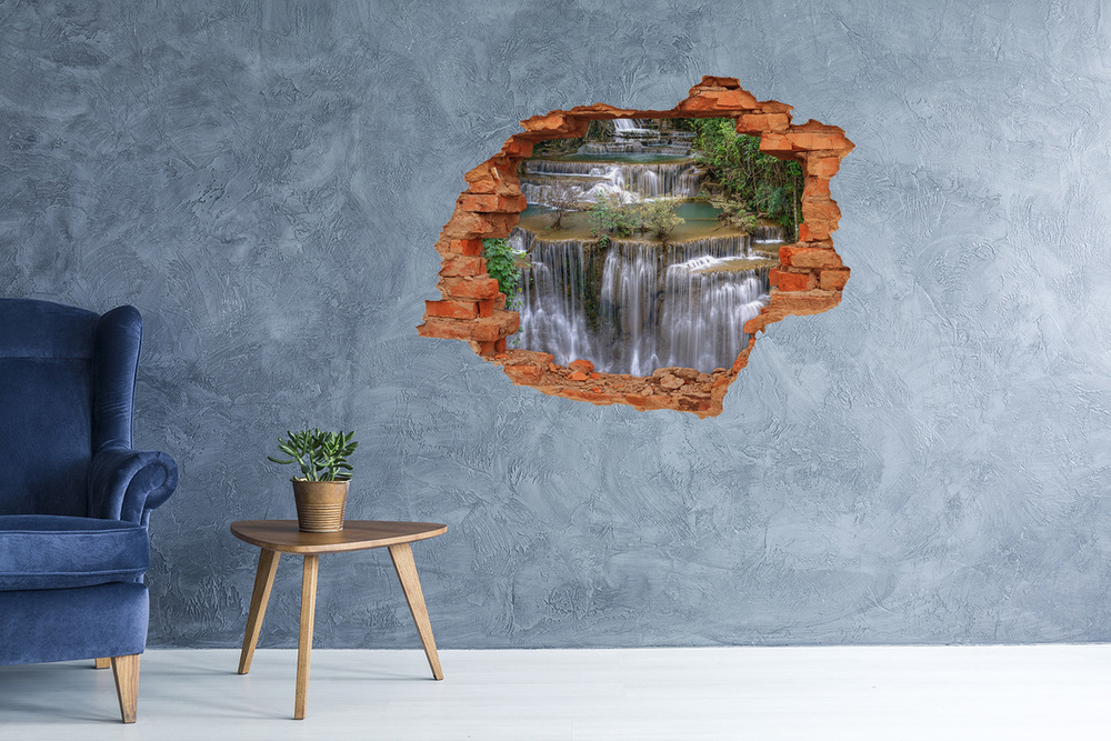 Díra 3D ve zdi nálepka Vodopád v lese