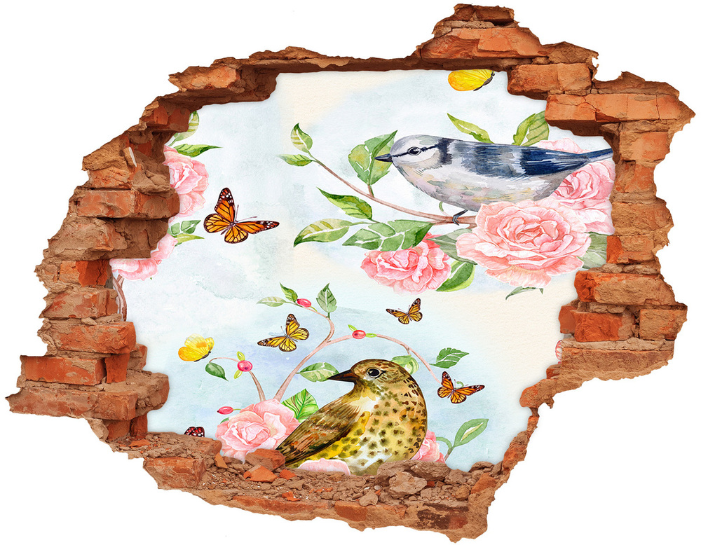 Díra 3D fototapeta nálepka Ptáci a růže