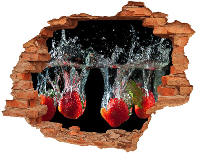 Nálepka 3D díra na zeď Jahody pod vodou