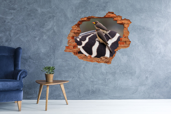 Díra 3D fototapeta nálepka Ptáci na hřbetě zebry