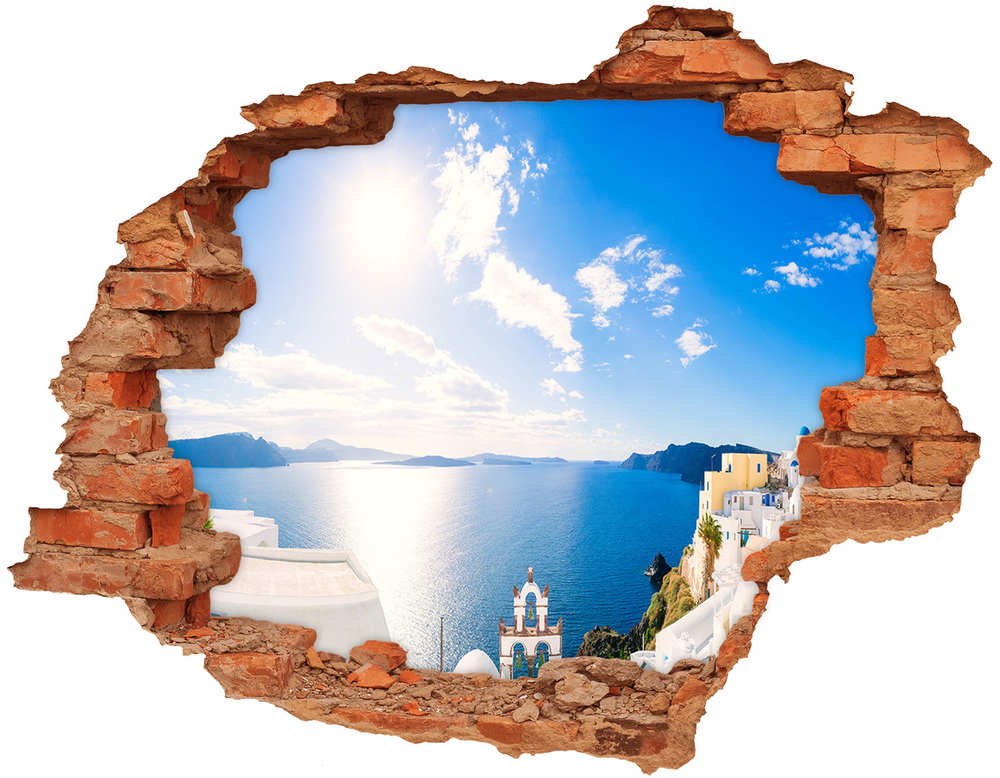 Díra 3D ve zdi nálepka Santorini Řecko
