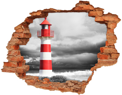 Díra 3D ve zdi nálepka Maják v bouřlivém prostředí