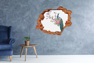 Díra 3D fototapeta na stěnu Páv a květiny