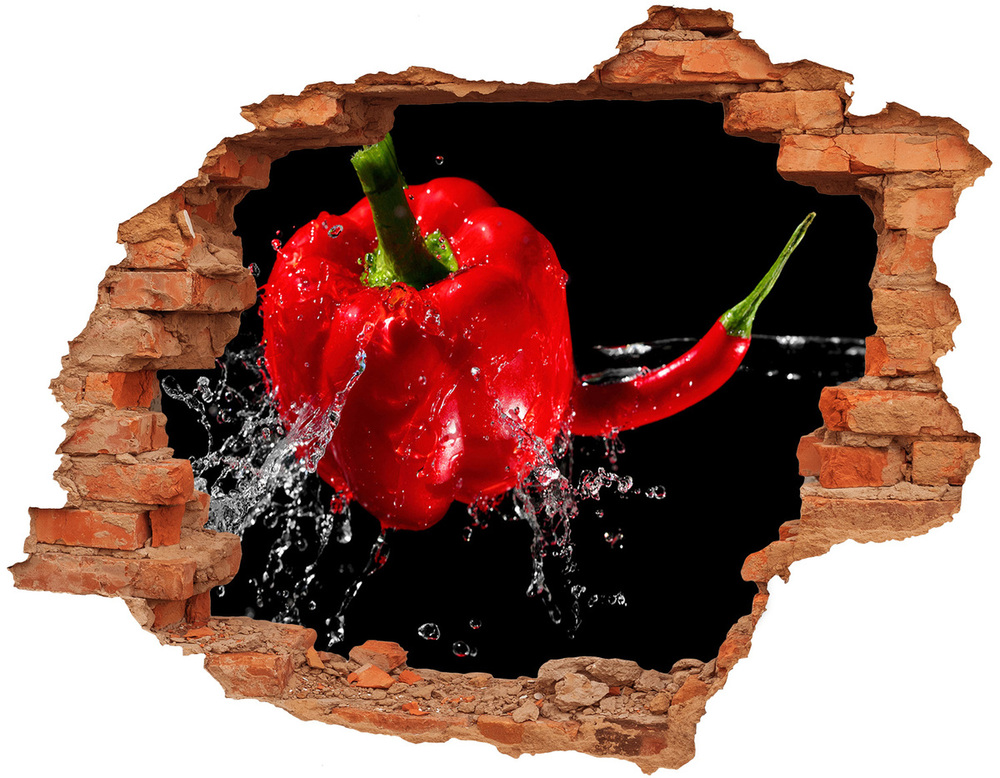 Nálepka 3D díra na zeď Červené papriky