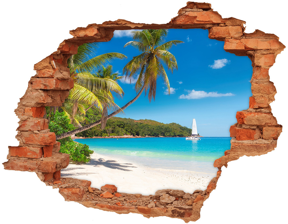 Díra 3D ve zdi nálepka Tropická pláž