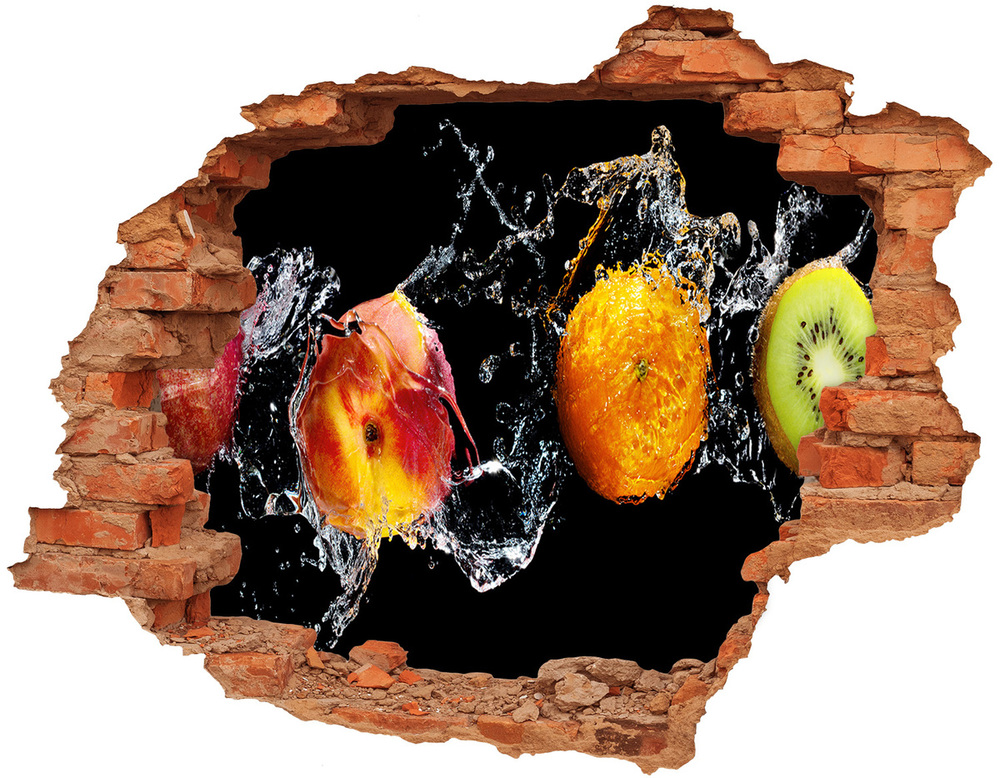 Nálepka 3D díra na zeď Ovoce a voda