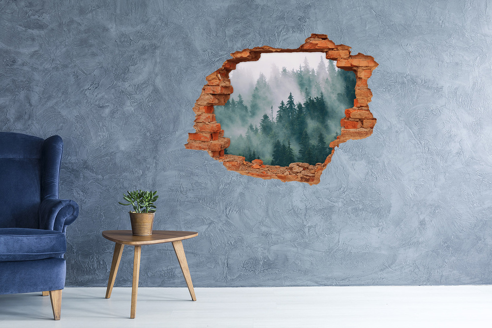 Díra 3D ve zdi nálepka Mlha nad lesem