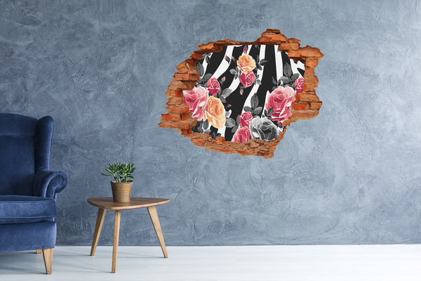 Nálepka 3D díra na zeď Květinový záběr z betonu