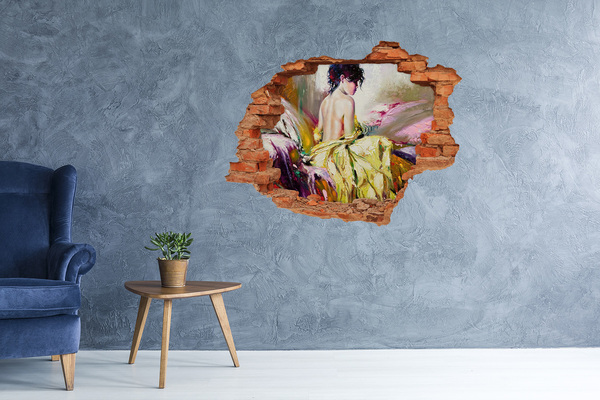 Díra 3D fototapeta nástěnná Žena ve žlutých šatech