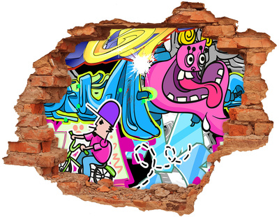 Foto fotografie díra na zeď Barevná nástěnná malba s postavami a graffiti