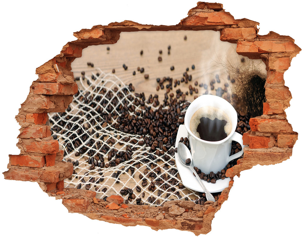 Nálepka 3D díra Káva a zrnka kávy