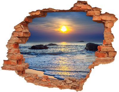 Díra 3D ve zdi nálepka Západ slunce moře
