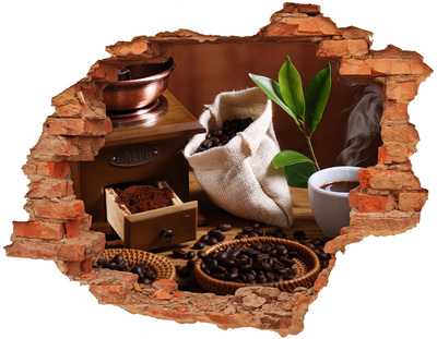 Nálepka 3D díra na zeď Káva v pohodlí domova