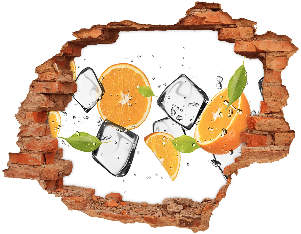 Nálepka 3D díra na zeď Pomeranče s ledem