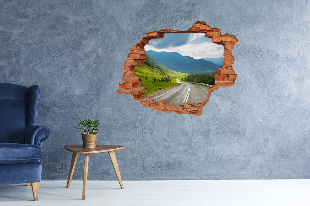 Díra 3D ve zdi nálepka Cesta v horách