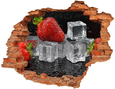 Nálepka 3D díra na zeď Jahody s ledem
