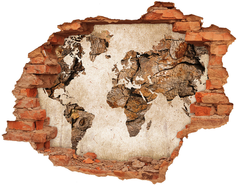 Samolepící díra na stěnu Mapa světa dřevo