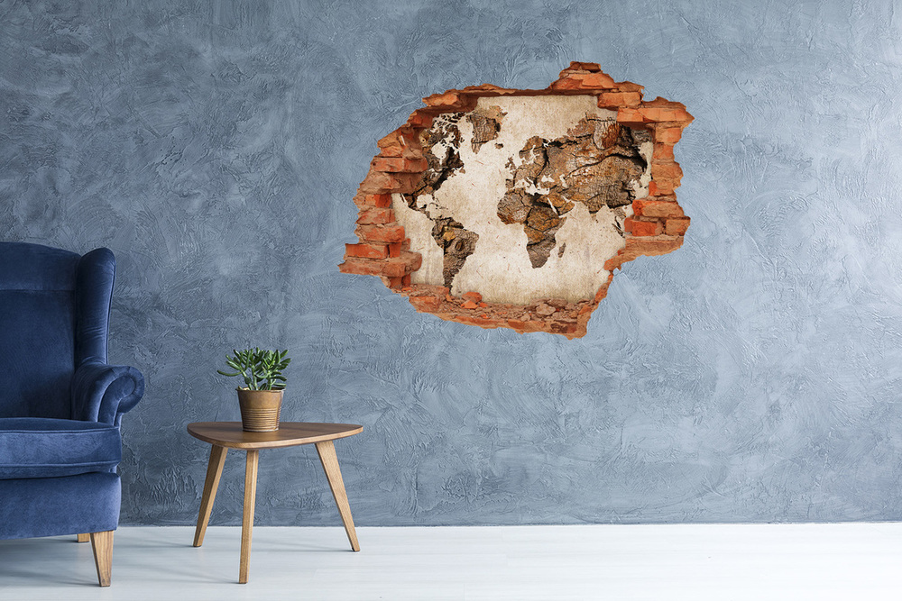 Samolepící díra na stěnu Mapa světa dřevo