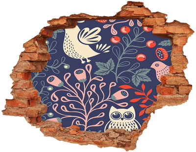 Díra 3D fototapeta nálepka Květinový vzor se sovami