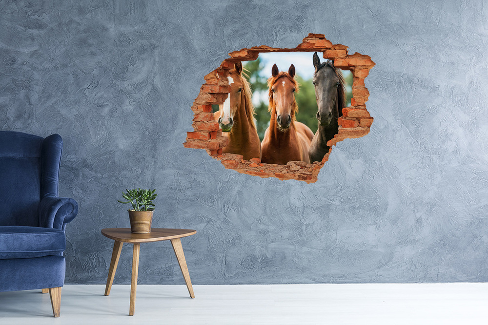 Díra 3D fototapeta na stěnu Tři koně