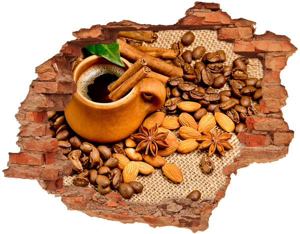 Nálepka 3D díra na zeď Kávová hostina u díry ve zdi