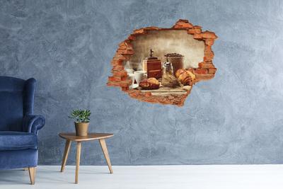 Nálepka díra na zeď beton Ranní káva a čerstvý chléb