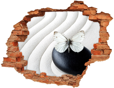 Díra 3D fototapeta nálepka Motýl na kameni v zenovém prostředí