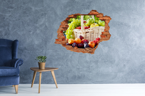 Nálepka 3D díra na zeď Košík plný ovoce