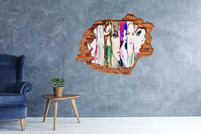 Díra 3D fototapeta nálepka Ženské portréty v díře ve zdi