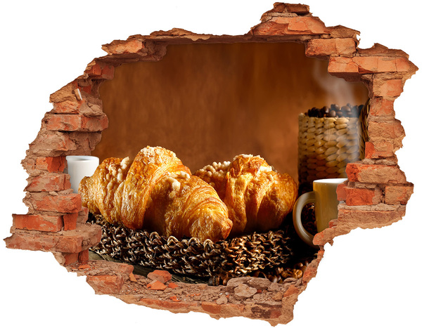 Nálepka 3D díra na zeď Lahodné croissanty v díře ve zdi