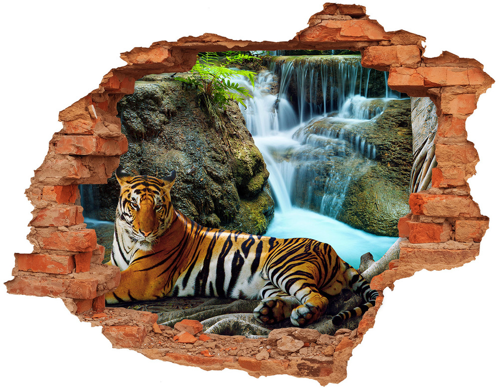 Díra 3D fototapeta nálepka Tygr vodopád