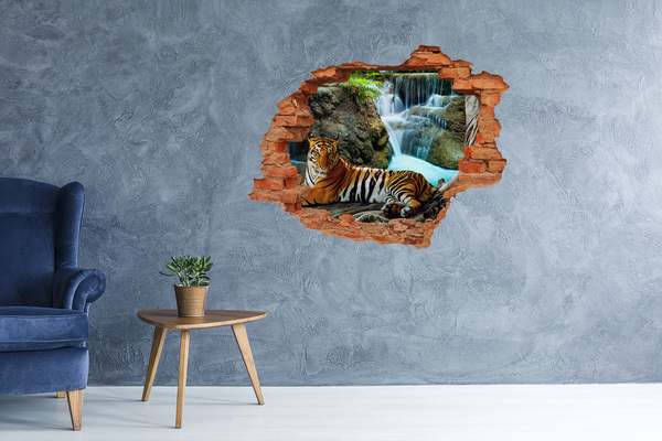 Díra 3D fototapeta nálepka Tygr vodopád