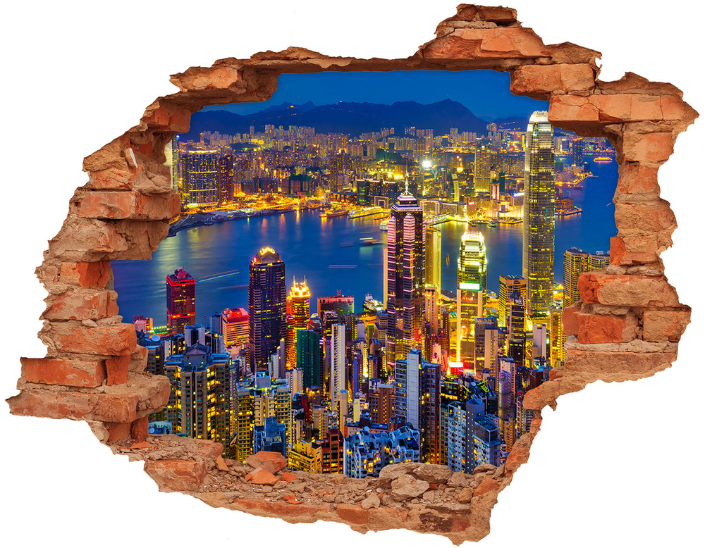 Fototapeta díra na zeď 3D Hongkong noc