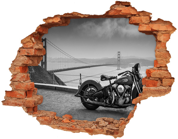 Foto fotografie díra na zeď Motocykl u mostu Golden Gate