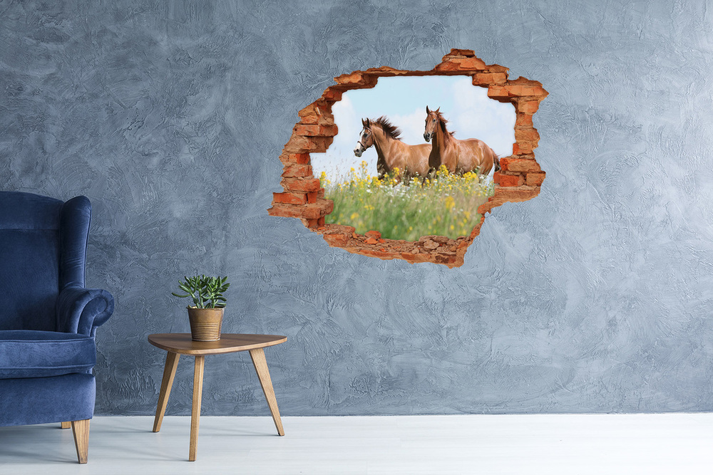 Díra 3D fototapeta Dva koně ve cvalu