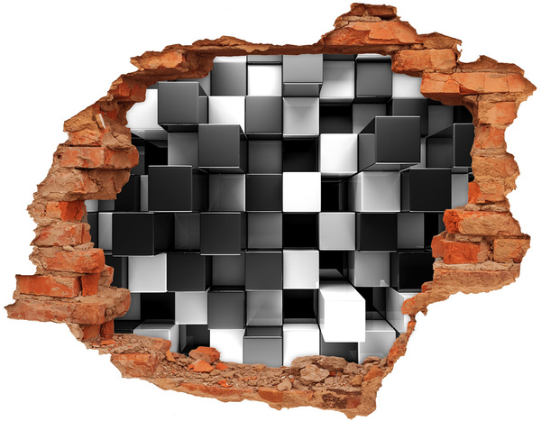 Díra 3D fototapeta na stěnu Černé a bílé kostky ve zdi