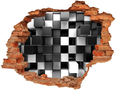 Díra 3D fototapeta na stěnu Černé a bílé kostky ve zdi