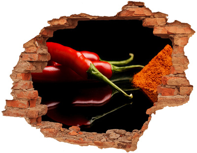 Nálepka 3D díra Chilli papričky na černém pozadí