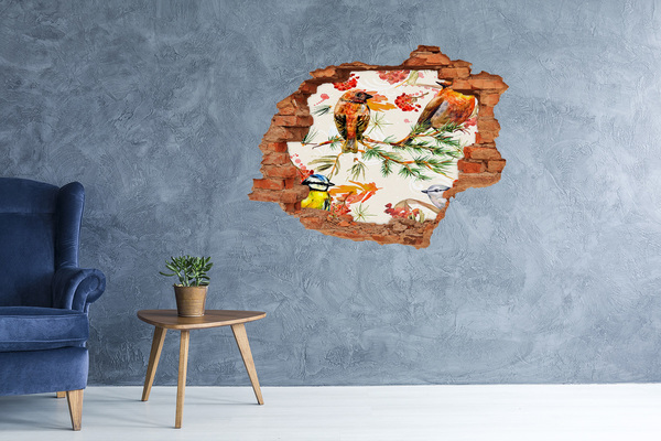 Nálepka 3D díra samolepící Ptáci v lesní krajině