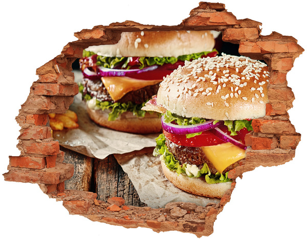 Nálepka 3D díra beton Šťavnatý burger typu „díra ve zdi“