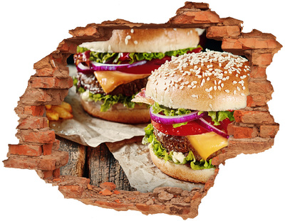 Nálepka 3D díra beton Šťavnatý burger typu „díra ve zdi“