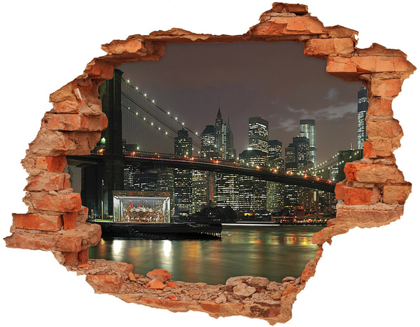 Fototapeta díra na zeď 3D New York v noci skrz díru ve zdi