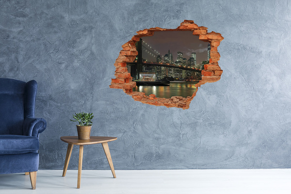 Fototapeta díra na zeď 3D New York v noci skrz díru ve zdi
