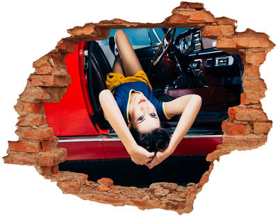 Fotoobraz díra na stěnu Žena v autě