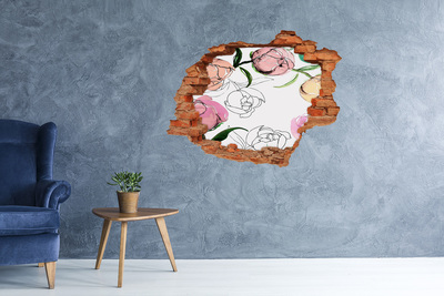 Nálepka 3D díra na zeď Květinová nástěnná malba za poškozenou zdí