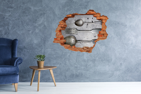 Fototapeta díra na zeď Rozbitá zeď s výhledem na příbory