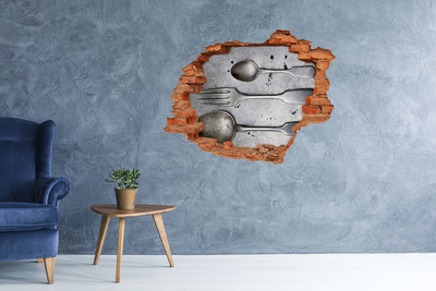 Fototapeta díra na zeď Rozbitá zeď s výhledem na příbory