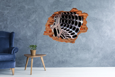 Díra 3D fototapeta na stěnu Kovové pletivo skrz otvor ve zdi